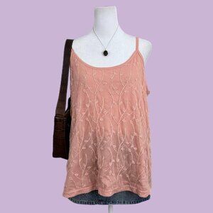 pink leaf embroidered vintage 90s mesh cami tank top girly coquette dainty summe